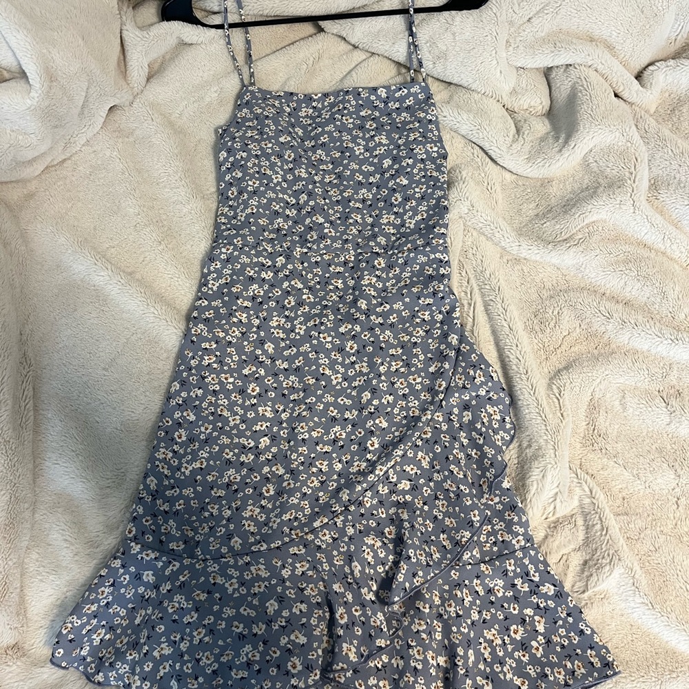 Blue with white flower mini dress